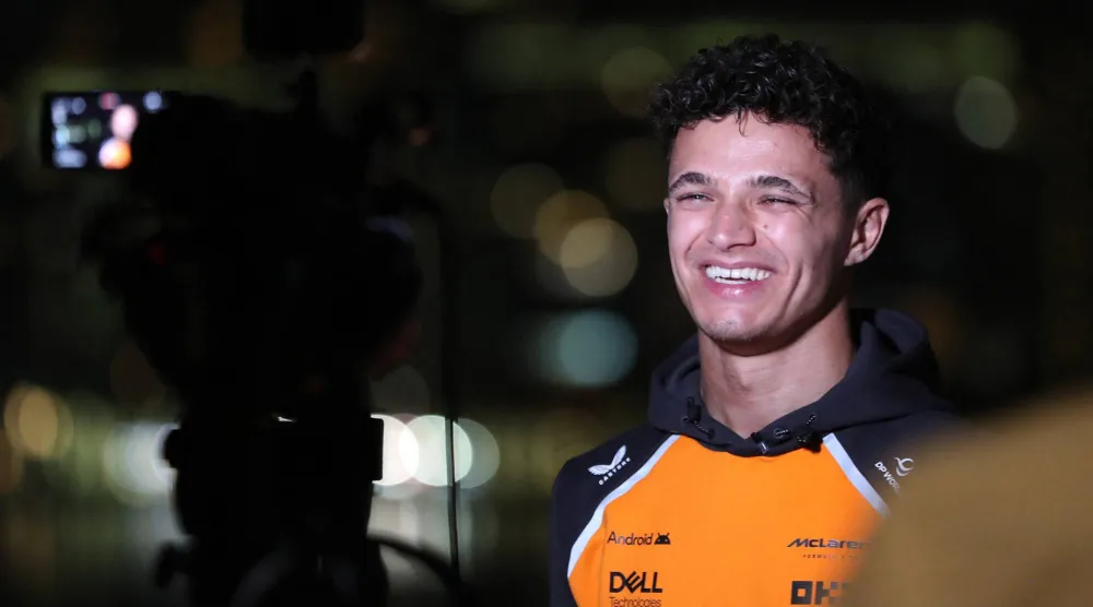 McLaren's Lando Norris is interviewed the day after becoming the 2025 Formula One World Champion in Abu Dhabi, United Arab Emirates, December 8, 2025. (Reuters)
