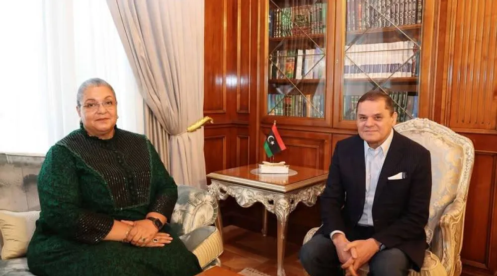 عبد الحميد الدبيبة رئيس «الوحدة» مستقبلاً المبعوثة الأممية إلى ليبيا (مكتب الدبيبة)