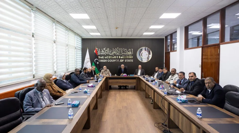 صورة وزّعها مجلس الدولة في ليبيا لاجتماعه مع مسؤول بخارجية «الوحدة» عن ملف الحدود البحرية