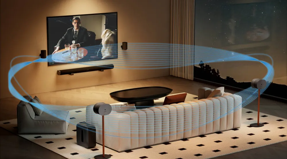 سماعات أمامية وجانبية لتجسيم الصوتيات وسماعة متخصصة في الصوتيات الجهورية بتقنية 5.1