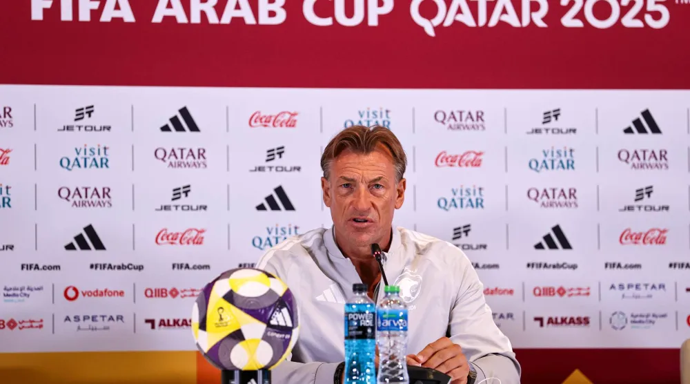 هيرفي رينارد مدرب المنتخب السعودي في المؤتمر الصحافي (تصوير: سعد العنزي)