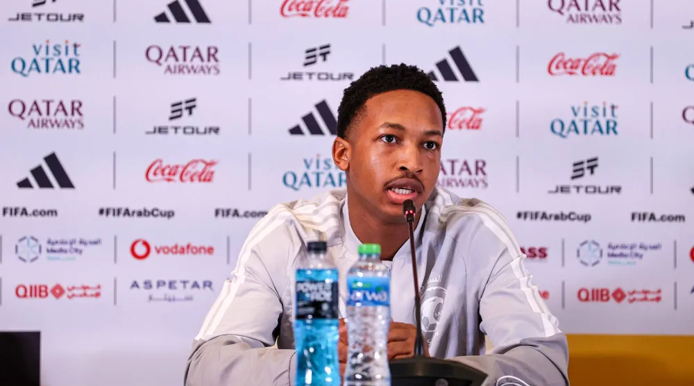 مراد هوساوي لاعب المنتخب السعودي في المؤتمر الصحافي (تصوير: سعد العنزي) 