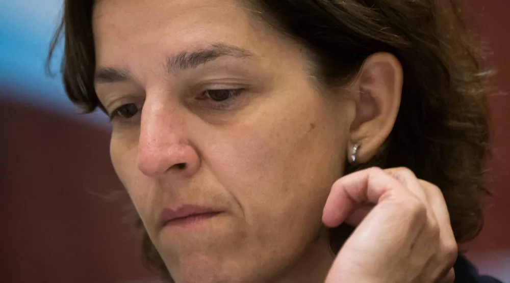 Tatjana Haenni, FIFA deputy director of the competitions division and head of women's football, listens during the opening news conference for the FIFA Women's World Cup in Vancouver, British Columbia, on Thursday, June 4, 2015. (AP)