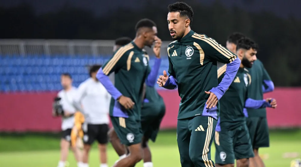 سالم الدوسري خلال تدريبات الأخضر الأخيرة (تصوير: بشير صالح)