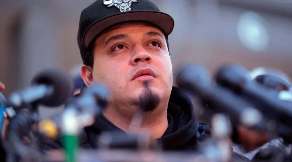 كيلمار أبريغو غارسيا متحدثاً إلى مؤيديه في بالتيمور بميريلاند يوم 12 ديسمبر (أ.ف.ب)