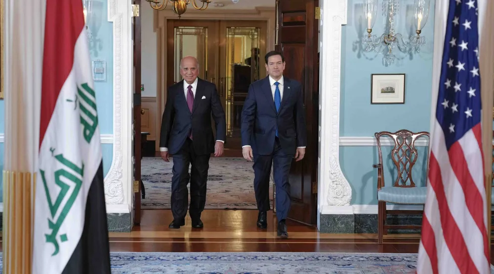 وزير الخارجية الأميركي ماركو روبيو ونظيره العراقي فؤاد حسين في واشنطن أبريل 2025 (إعلام حكومي)