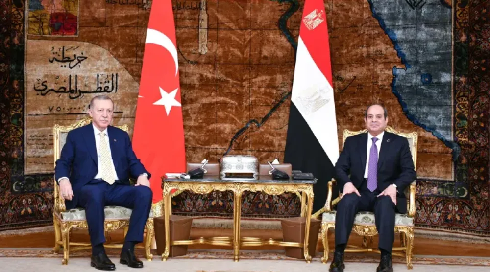 الرئيس المصري عبد الفتاح السيسي خلال استقبال نظيره التركي رجب طيب إردوغان بالقاهرة في فبراير 2024 (الرئاسة المصرية)