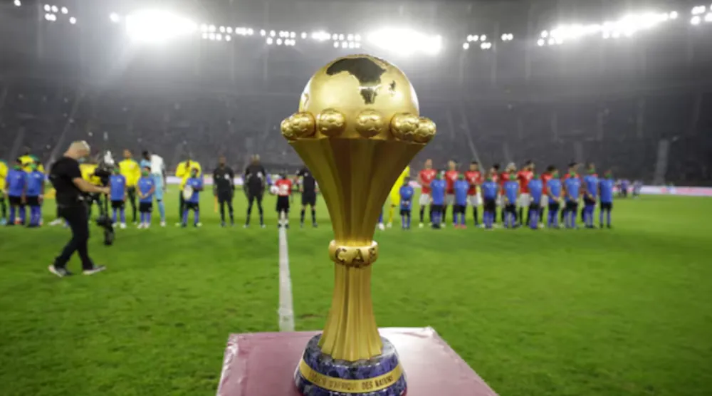 Soccer Football - Africa Cup of Nations - Final - Senegal v Egypt - Olembe Stadium, Yaounde, Cameroon - February 6, 2022 General view of the Africa Cup of Nations trophy on display before the match REUTERS/Mohamed Abd El Ghany 