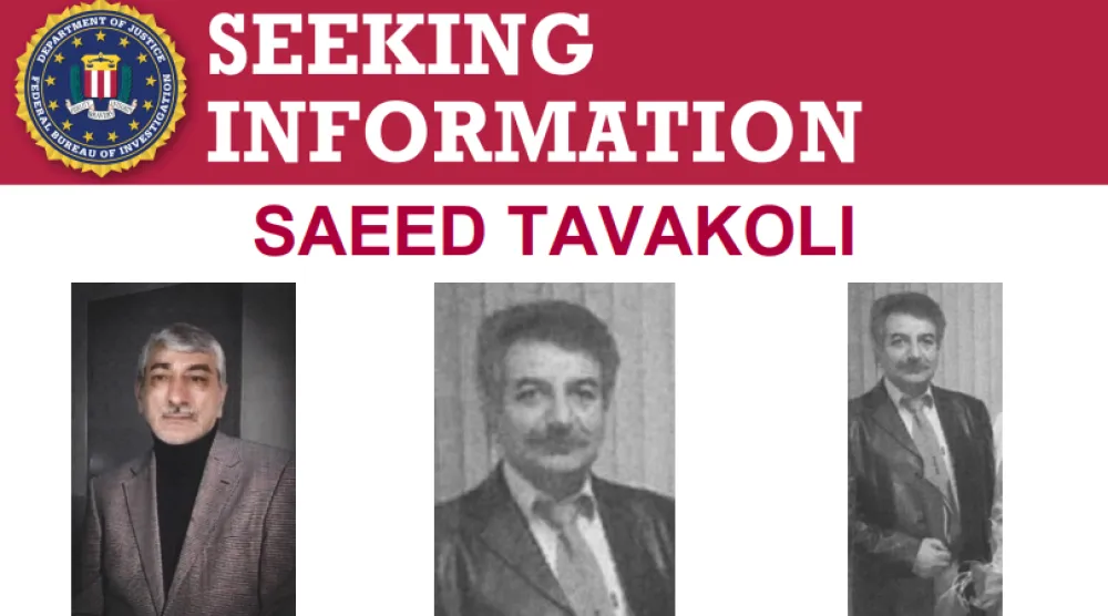 ثلاث صور مُدمجة في تعميم نشره مكتب التحقيقات الفيدرالي الأميركي للإيراني سعيد توكلي (إكس)