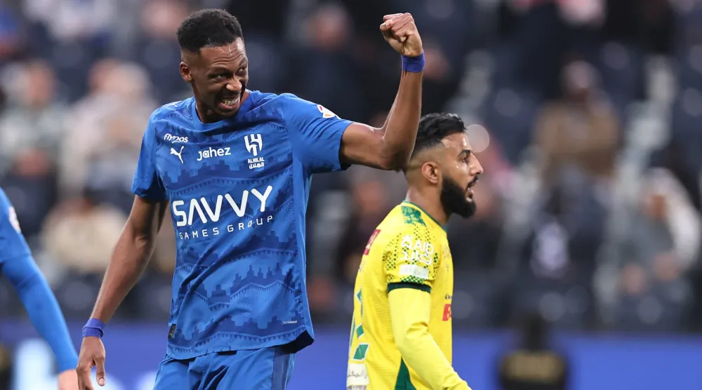 كنو محتفلاً بهدفه في مرمى «الخليج» (تصوير: سعد العنزي)