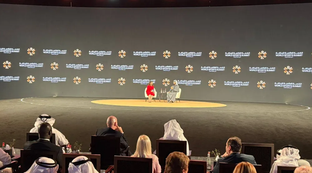 جانب من الجلسات الحوارية في القمة العالمية للرياضة (الشرق الأوسط)