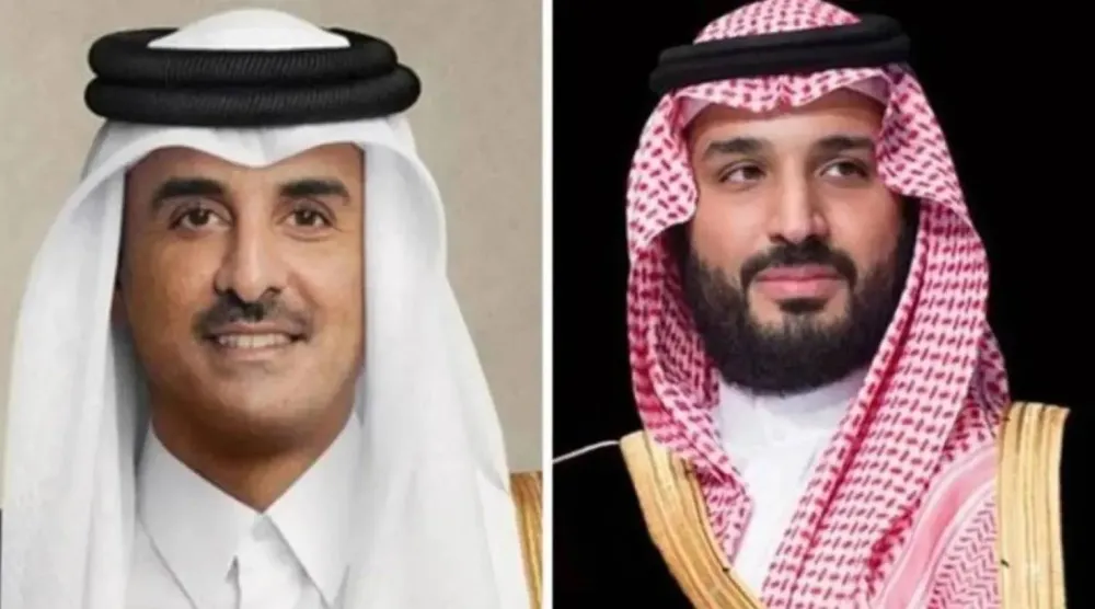 ولي العهد السعودي الأمير محمد بن سلمان والشيخ تميم بن حمد أمير دولة قطر (الشرق الأوسط)