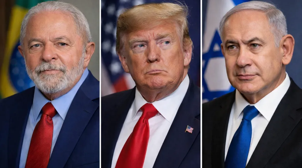 صورة مدمجة تظهر (من اليمين): رئيس الوزراء الإسرائيلي بنيامين نتنياهو والرئيس الأميركي دونالد ترمب والرئيس البرازيلي لولا دا سيلفا (الشرق الأوسط)