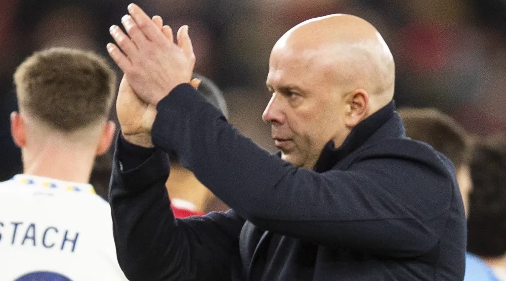Arne Slot manager of Liverpooll reacts after the English Premier League match between Liverpool FC and Leeds United, in Liverpool, Britain, 01 January 2026.  EPA/PETER POWELL