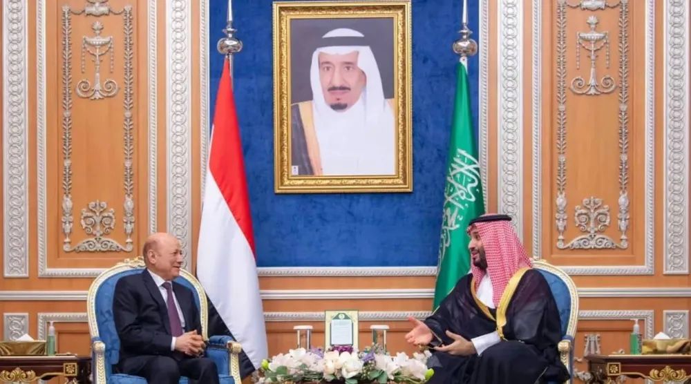 Saudi Crown Prince Mohammed bin Salman meets with al-Alimi in 2023. SPA file photo