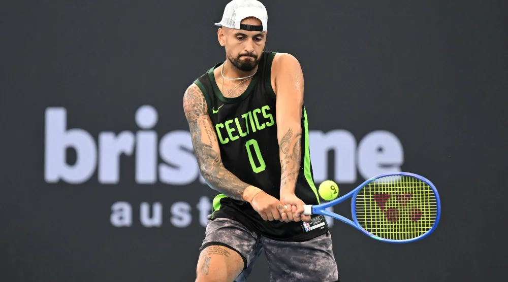 03 January 2026, Australia, Brisbane: Australian tennis player Nick Kyrgios in action during a practice session ahead of the 2026 Brisbane International tennis tournament at the Queensland Tennis Centre. Photo: Dave Hunt/AAP/dpa