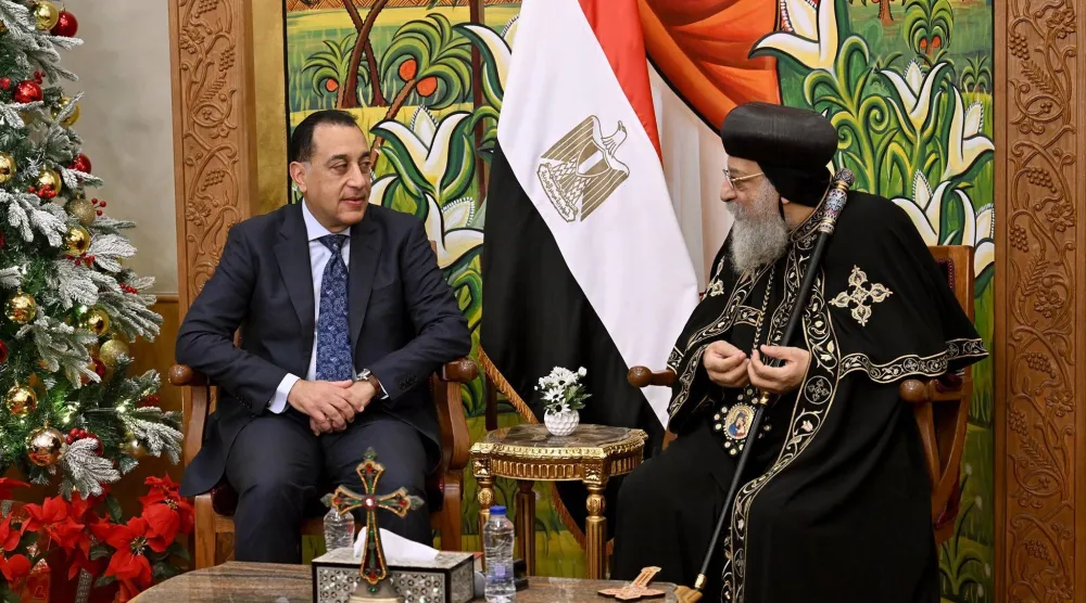 رئيس الوزراء المصري مصطفى مدبولي خلال زيارته للكاتدرائية المرقسية الأحد للتهئنة بعيد الميلاد (مجلس الوزراء)