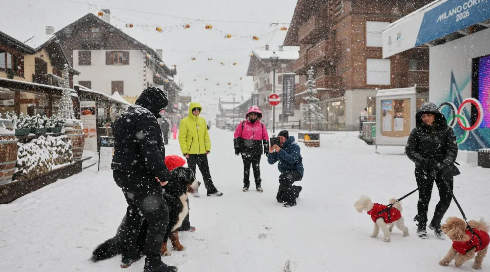 أشخاص يتنزهون مع كلابهم في ليفينيو، إيطاليا 8 يناير 2026 (رويترز)
