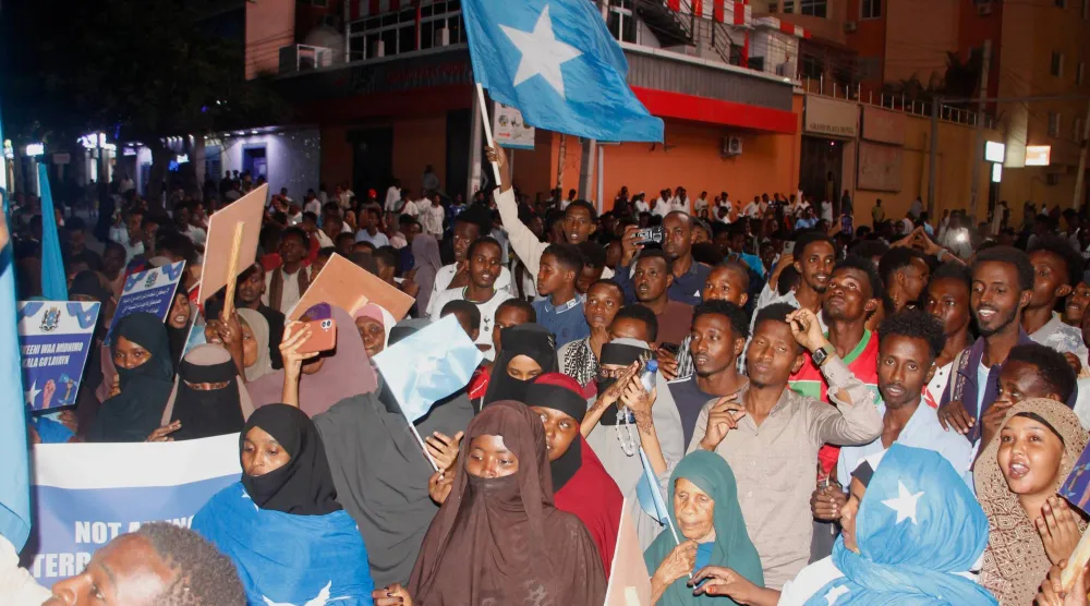 People protest against Israel’s recognition of the self-declared Republic of Somaliland in Mogadishu, Somalia, Thursday, Jan. 8, 2026. (AP)