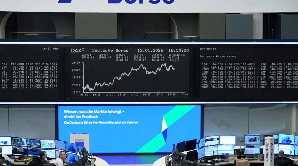 رسم بياني لمؤشر الأسهم الألماني داكس في بورصة فرنكفورت (رويترز)
