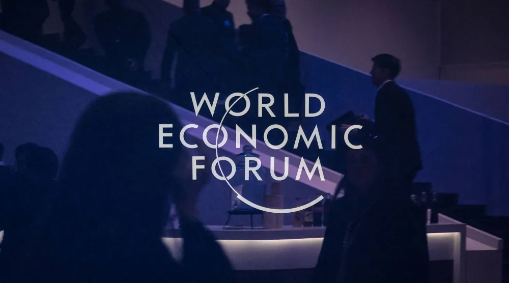 This photograph shows a sign of the World Economic Forum (WEF) at the Congress center, during the WEF annual meeting in Davos on January 20, 2025. (AFP)