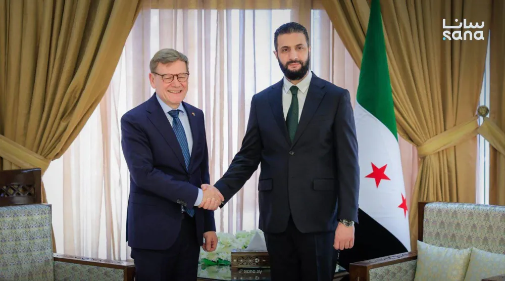 من استقبال الرئيس أحمد الشرع للوزير الألماني يوهان فاديفول في دمشق أواخر العام الماضي (سانا)