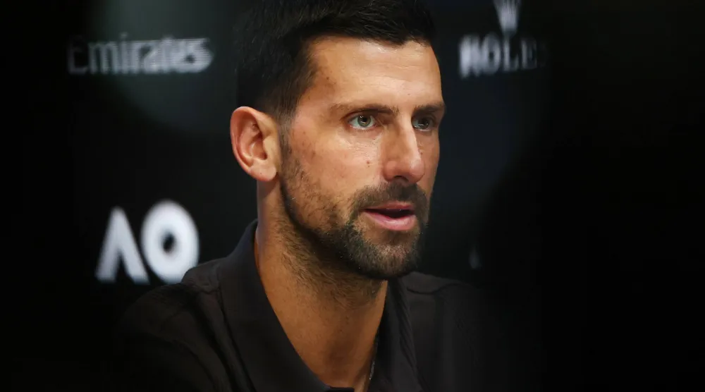 Tennis - Australian Open - Melbourne Park, Melbourne, Australia - January 17, 2026 Serbia's Novak Djokovic during the press conference REUTERS/Tingshu Wang