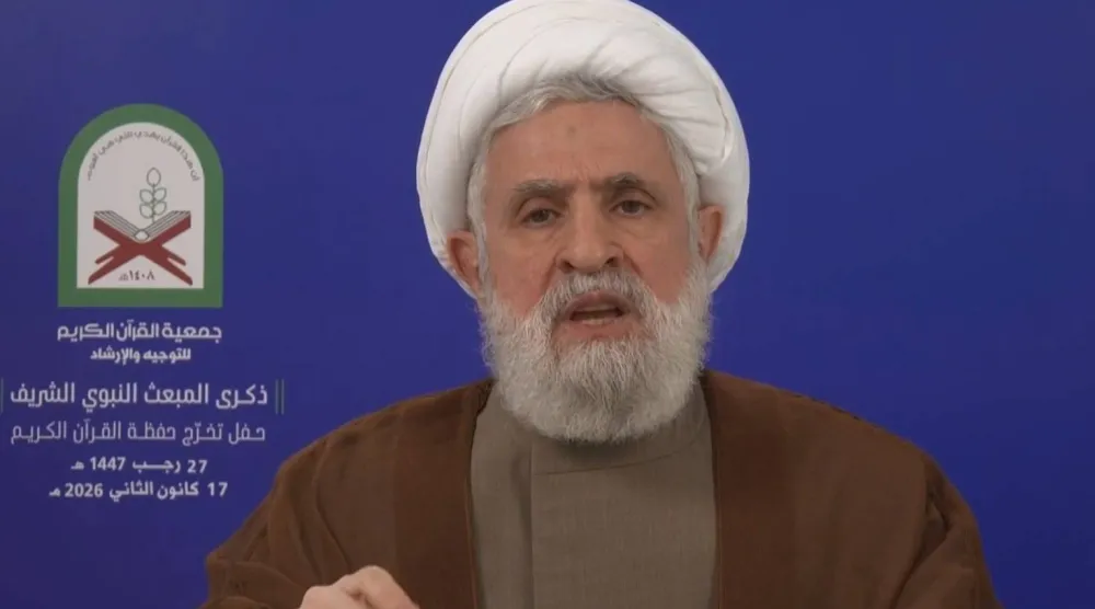 أمين عام «حزب الله» نعيم قاسم يتحدث في خطاب متلفز السبت (إعلام حزب الله)