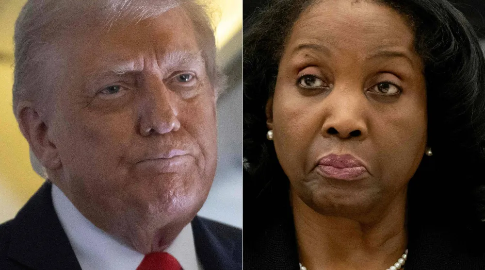 صورة مركبة للرئيس دونالد ترمب والمحافظة ليزا كوك (أ.ف.ب)