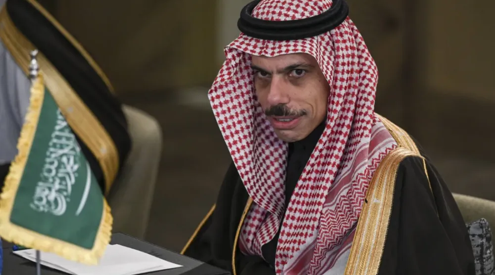 Saudi Foreign Minister Prince Faisal bin Farhan bin Abdullah looks on during a meeting with Egyptian Foreign Minister Badr Abdelatty (not pictured) at Waldorf Astoria Hotel in Cairo, Egypt, 05 January 2026. (EPA)
