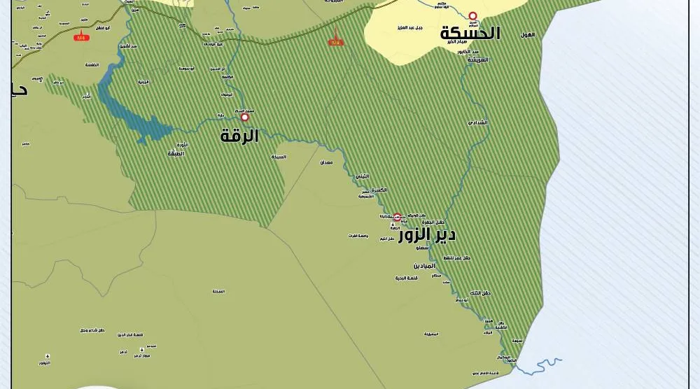 خريطة السيطرة العسكرية على الأرض في شمال شرق سوريا أصدرها مركز جسور اليوم  21 يناير