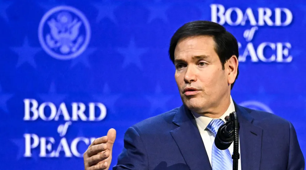 وزير الخارجية الأميركي مارك روبيو يتحدث خلال وجوده في منتدى دافوس (أ.ف.ب)