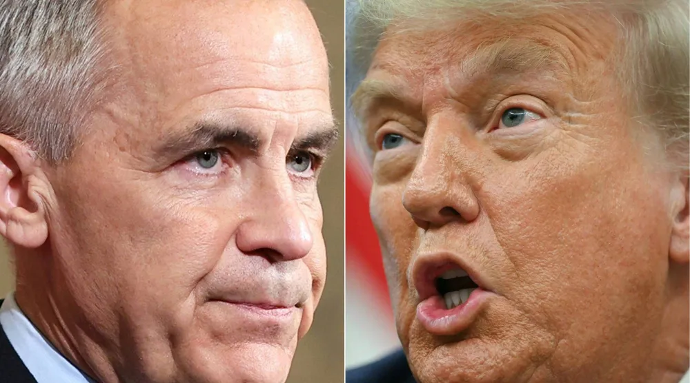 صورة مركبة لرئيس الوزراء الكندي مارك كارني والرئيس الأميركي دونالد ترمب (ا.ف.ب)