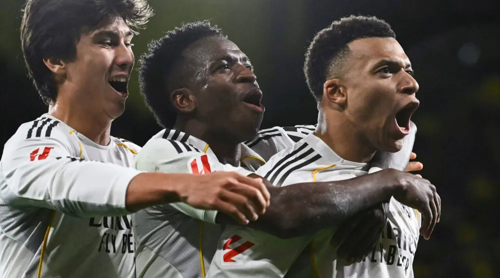 مبابي محتفلا بهدفه الثاني (أ.ف.ب)