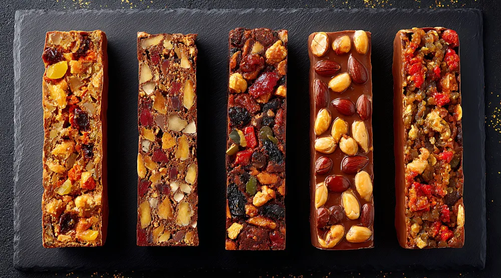 تحتوي ألواح البروتين على مكونات صحية كالمكسرات أو البذور (فيستزي)