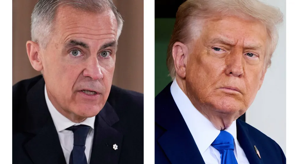 صورة مركبة للرئيس ترمب وكارني (أ.ب)