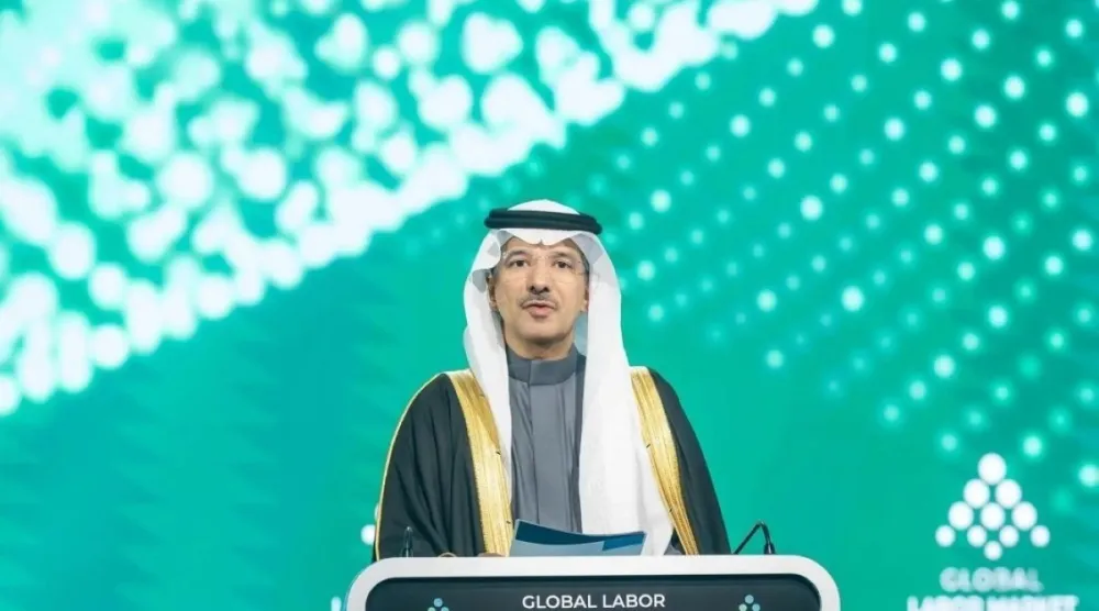 نائب وزير الموارد البشرية والتنمية الاجتماعية خلال كلمته في المؤتمر الدولي لسوق العمل بالرياض (واس)