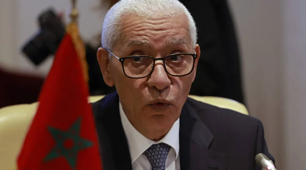 رشيد الطالبي العلمي رئيس مجلس النواب المغربي خلال افتتاح أشغال أعمال الدورة الخامسة للمنتدى البرلماني المغربي الفرنسي (أ.ف.ب)