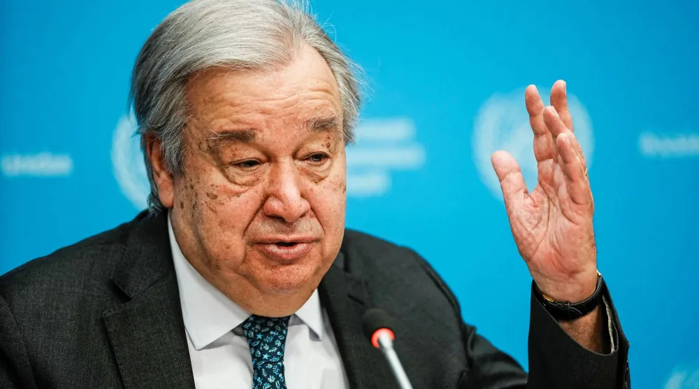 الأمين العام للأمم المتحدة أنطونيو غوتيريش يتحدث خلال مؤتمر صحافي يحدد فيه أولوياته لعام 2026 في مقر المنظمة بمدينة نيويورك... الولايات المتحدة 29 يناير 2026 (رويترز)