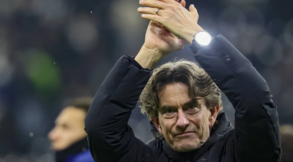 Tottenham manager Thomas Frank celebrates after winning the UEFA Champions League match between Eintracht Frankfurt and Tottenham Hotspur, in Frankfurt Main, Germany, 28 January 2026. (EPA)