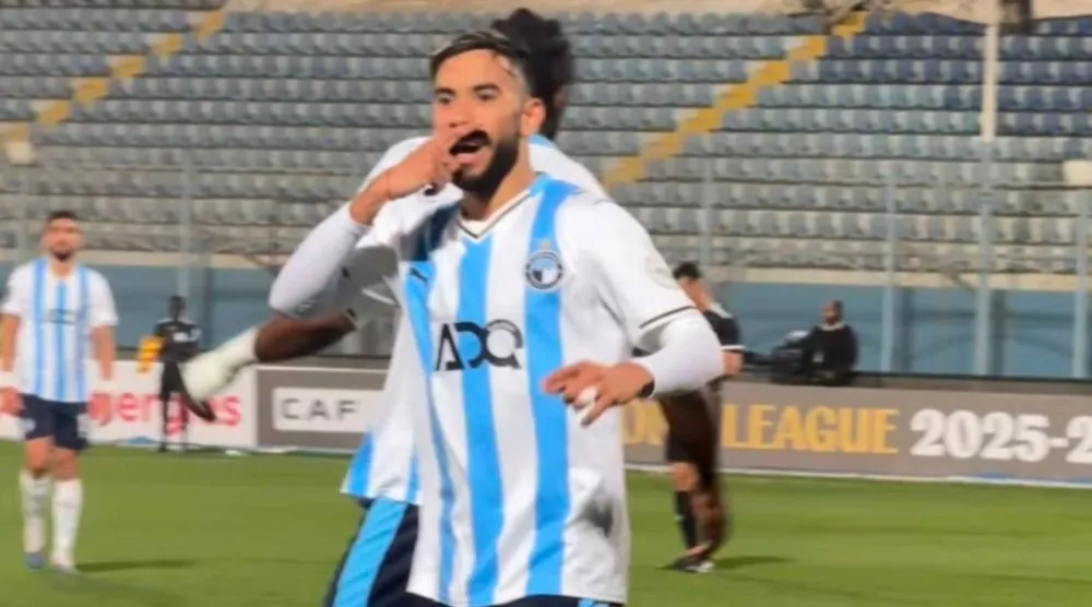 ناصر ماهر يحتفل بهدفه الأول بقميص بيراميدز في مرمى نهضة بركان (نادي بيراميدز)