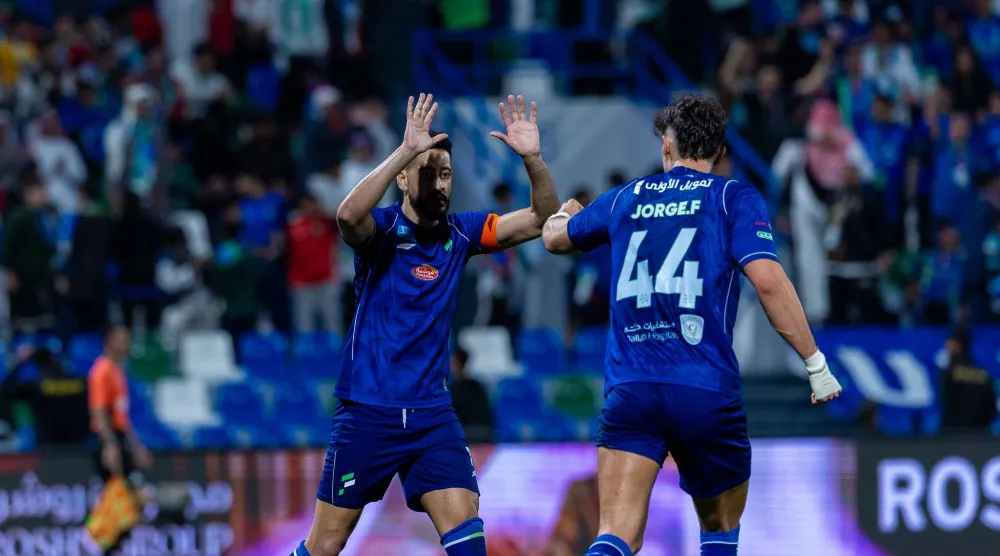 احتفالية كبيرة للفتح بعد تسجيل هدف التعادل قبل نهاية المواجهة (تصوير: عيسى الدبيسي) 