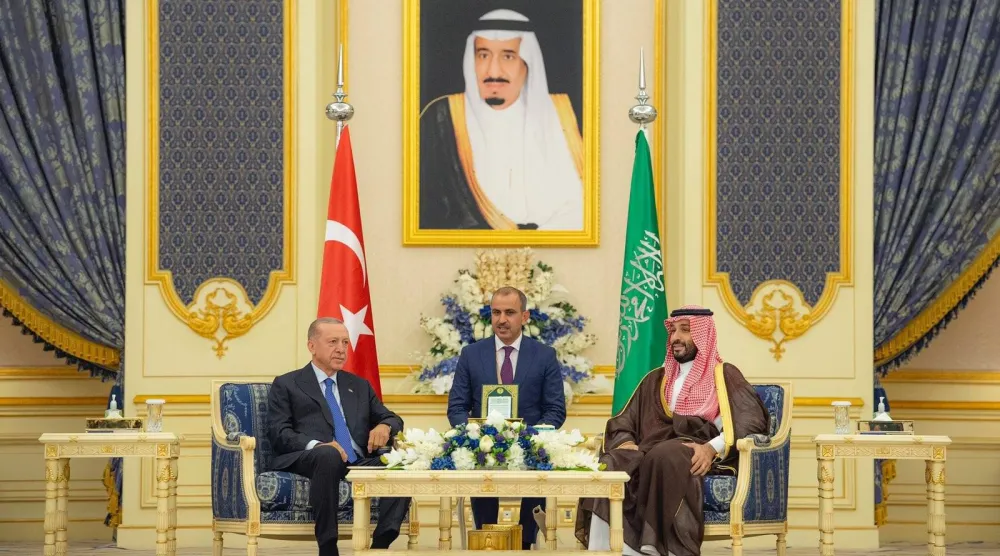 ولي العهد السعودي الأمير محمد بن سلمان والرئيس التركي رجب طيب إردوغان خلال جلسة مباحثات سابقة في جدة (أرشيفية - واس)