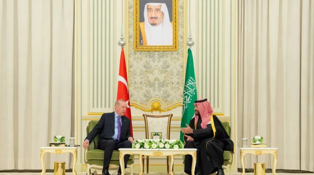 3 Şubat’ta Riyad’da Suudi Arabistan Veliaht Prensi Muhammed bin Selman ile Türkiye Cumhurbaşkanı Recep Tayyip Erdoğan arasında yapılan görüşmeden bir kare (Türkiye Cumhurbaşkanlığı)
