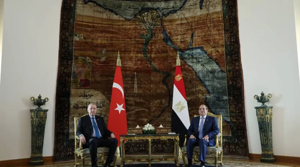 جانب من مباحثات الرئيسين المصري عبد الفتاح السيسي والتركي رجب طيب إردوغان في القاهرة يوم 4 فبراير (الرئاسة التركية)