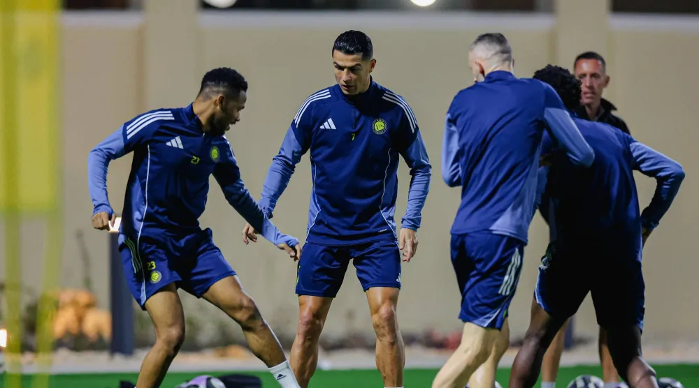 رونالدو خلال مشاركته مع «النصر» في تدريبات الخميس (نادي النصر)