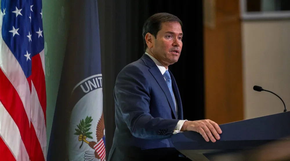 وزير الخارجية الأميركي ماركو روبيو يتحدث خلال مؤتمر صحافي في وزارة الخارجية في العاصمة واشنطن، 4 فبراير 2026 (أ.ب)
