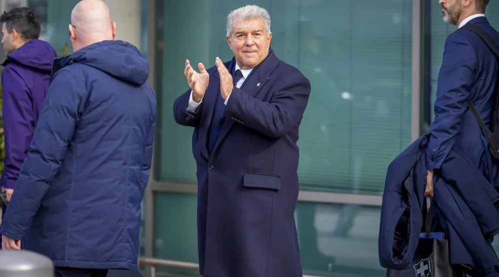 خوان لابورتا رئيس نادي برشلونة كان متحمساً لمشروع دوري السوبر (إ.ب.أ)