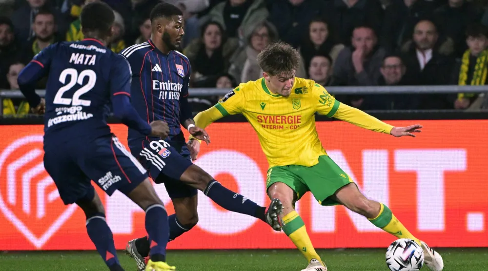 خلال مباراة نانت وأولمبيك ليون (أ.ف.ب).