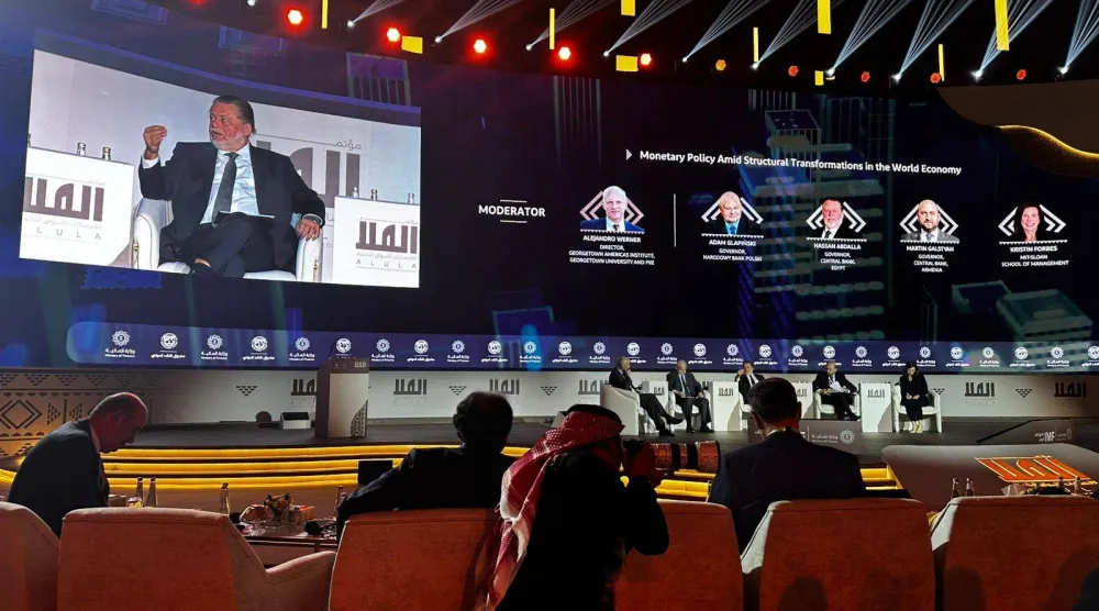 محافظ البنك المركزي المصري حسن عبدالله يتحدث في مؤتمر العلا (الشرق الأوسط)